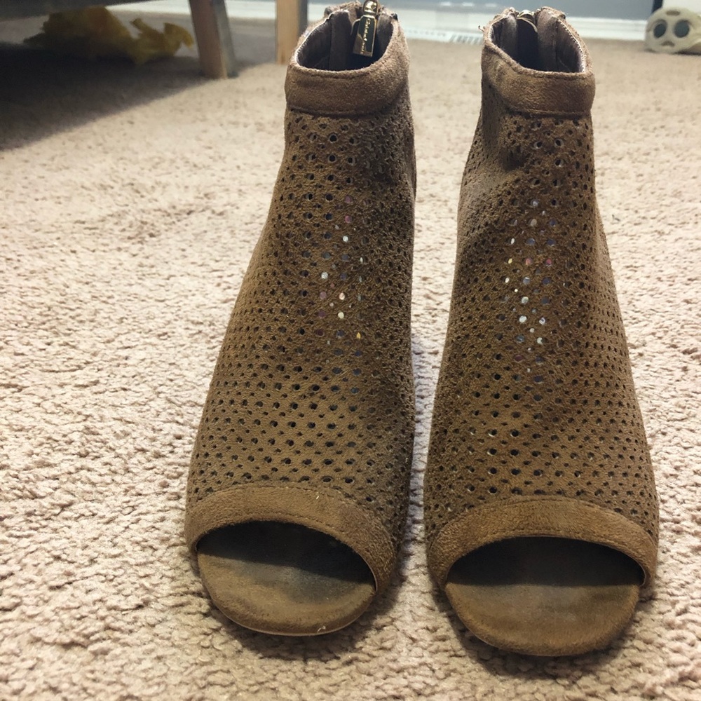 Brown peep toe booties